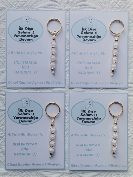 24 Adet Kişiye Özel İlk Dişim Çıktı,Diş Mevlidi, Diş Buğdayı Dağıtmalık Beyaz Anahtarlık Hediyelik - Resim 3