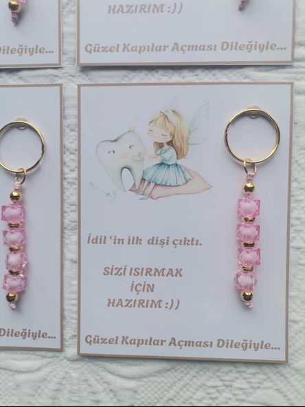 72 Adet Kişiye Özel İlk Dişim Çıktı,Diş Mevlidi, Diş Buğdayı Dağıtmalık Pembe Anahtarlık Hediyelik - 4