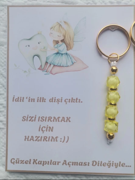 100 Adet Kişiye Özel İlk Dişim Çıktı,Diş Mevlidi, Diş Buğdayı Dağıtmalık Sarı Anahtarlık Hediyelik - Resim 5