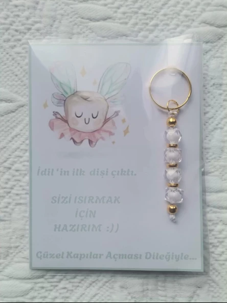 100 Adet Kişiye Özel İlk Dişim Çıktı,Diş Mevlidi, Diş Buğdayı Dağıtmalık Beyaz Anahtarlık Hediyelik - Resim 4
