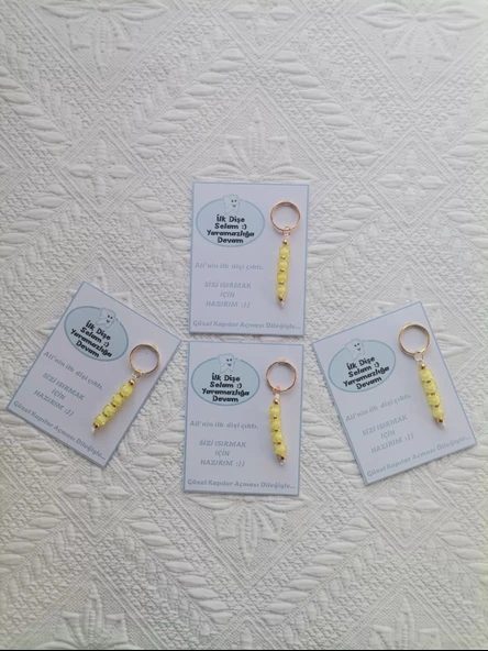 72 Adet Kişiye Özel İlk Dişim Çıktı,Diş Mevlidi, Diş Buğdayı Dağıtmalık Sarı Anahtarlık Hediyelik