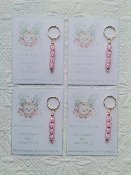 100 Adet Kişiye Özel Diş Buğdayı İlk Dişim Çıktı,Diş Partisi, Dağıtmalık Pembe Anahtarlık Hediyelik - Resim 3