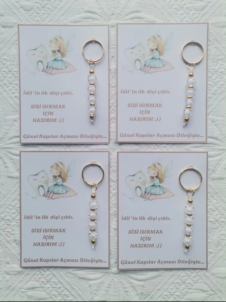 72 Adet Kişiye Özel İlk Dişim Çıktı,Diş Mevlidi, Diş Buğdayı Dağıtmalık Beyaz Anahtarlık Hediyelik - 3