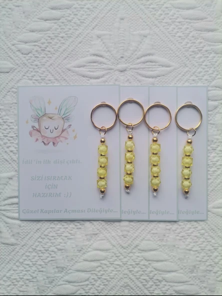 24 Adet İlk Dişim Çıktı,Sizi Isırmak İçin Hazırım Yazılı Dağıtmalık Sarı Anahtarlık Hediyelik - Resim 4