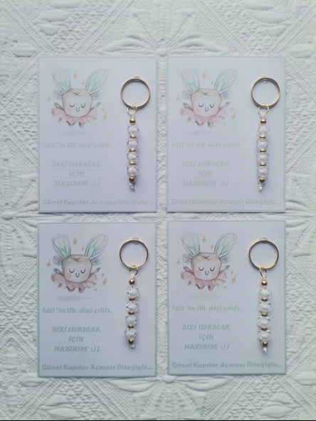 100 Adet Kişiye Özel İlk Dişim Çıktı,Diş Mevlidi, Diş Buğdayı Dağıtmalık Beyaz Anahtarlık Hediyelik - Resim 3