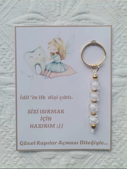 48 Adet Kişiye Özel İlk Dişim Çıktı,Diş Mevlidi, Diş Buğdayı Dağıtmalık Beyaz Anahtarlık Hediyelik - 2