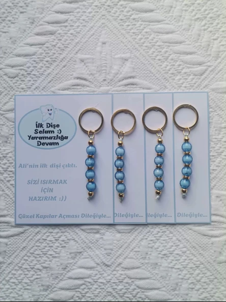 24 Adet Kişiye Özel İlk Dişim Çıktı,Diş Mevlidi, Diş Buğdayı Dağıtmalık Mavi Anahtarlık Hediyelik - Resim 4