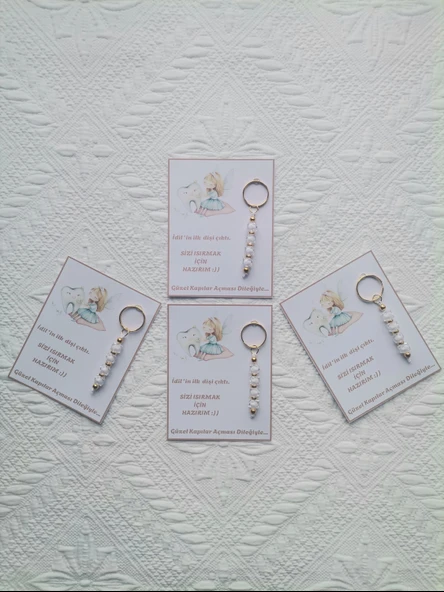 72 Adet Kişiye Özel İlk Dişim Çıktı,Diş Mevlidi, Diş Buğdayı Dağıtmalık Beyaz Anahtarlık Hediyelik