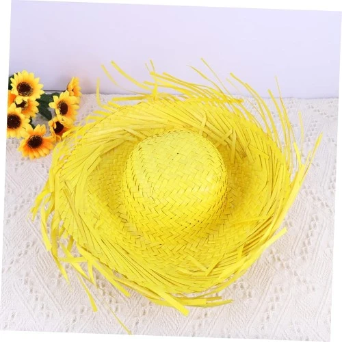 Periboia Tropikal Parti Sarı Hasır Hawaii Şapkası - 4