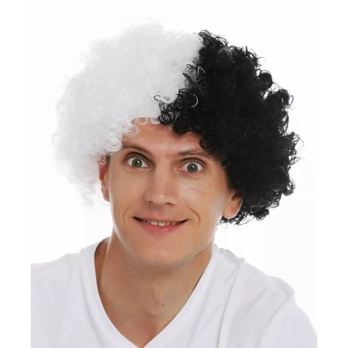 Periboia Siyah Beyaz Kıvırcık Afro Bonus Taraftar Peruğu