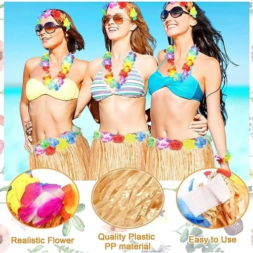 Periboia Yetişkin ve Çocuk Uyumlu Saman Renk Hawaii Etek 12 Adet - 3