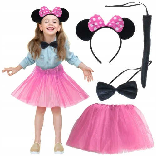 Periboia Minnie Kostüm Seti (Pembe Tütü Etek + Pembe Taç + Papyon + Kuyruk)