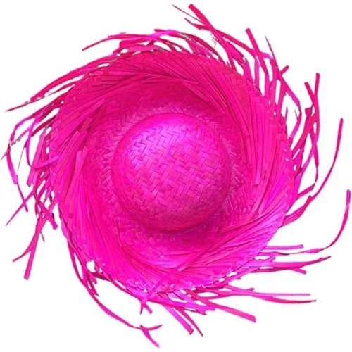 Periboia Tropikal Parti Fuşya Hasır Hawaii Şapkası - 4