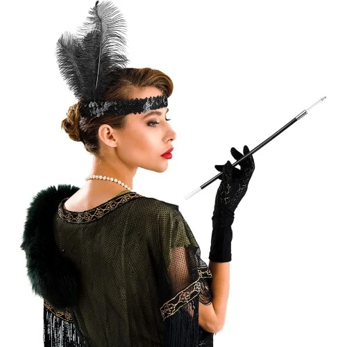 Periboia Siyah Retro Charliston Saç Bandı & Sigaralık - Resim 2