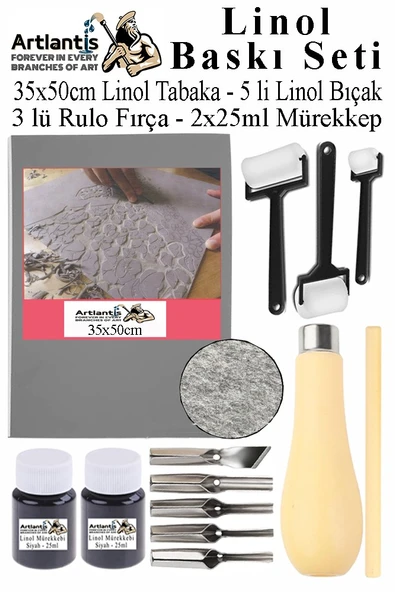 Linol Baskı Seti 1 Paket 35x50 cm Linolyum Tabaka Gri Linol Oyma Seti 5 Bıçaklı Rulo Fırça Mürekkep Linol Baskı Seti ürün görseli