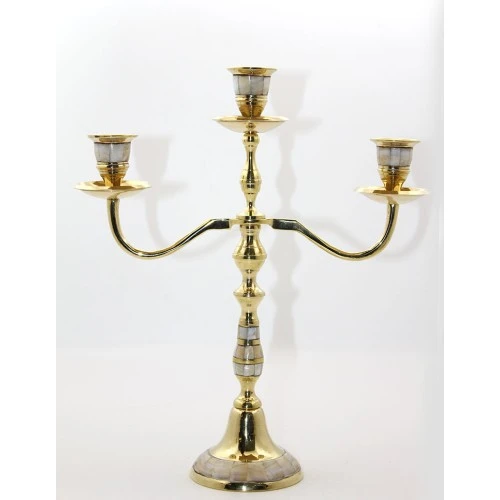 Periboia Pirinç Sedefli 3'lü Şamdan Model 2