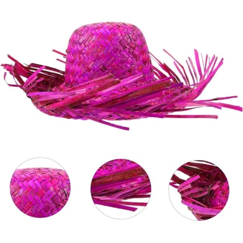 Periboia Tropikal Parti Fuşya Hasır Hawaii Şapkası