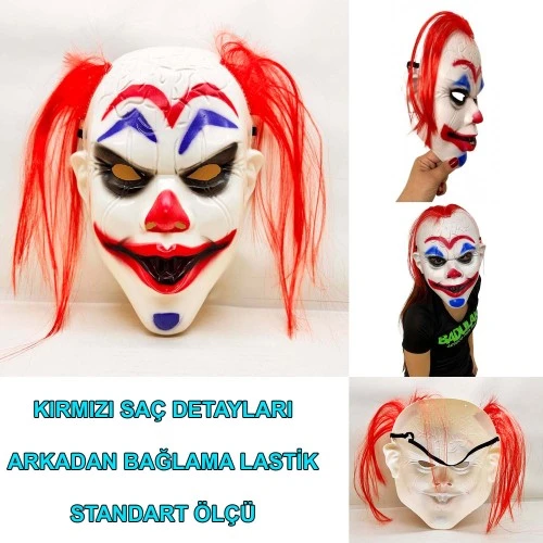 Periboia Kızıl Saçlı Joker Palyaço Maskesi
