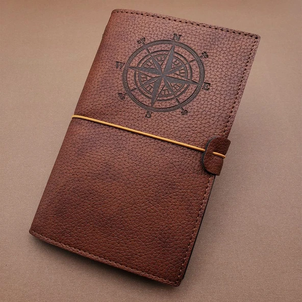 Kahverengi Pusula Temalı Deri Defter ürün görseli 1