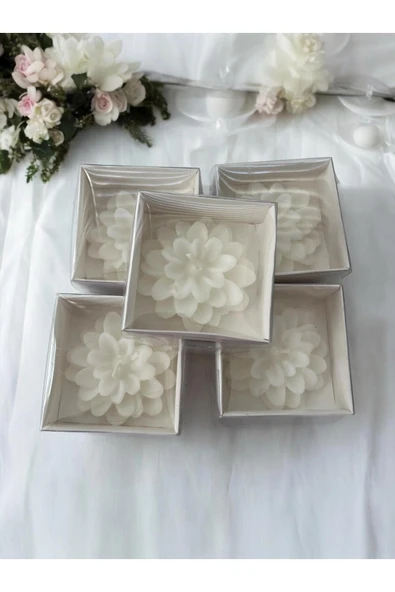 20 Adet Lotus Mum, Beyaz Kutulu Söz, Nişan, Düğün, Kına, Doğum Günü Hediyelik