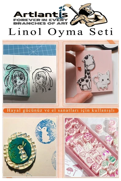 Linol Baskı Seti 1 Paket A4 20x30 Linolyum Tabaka Gri Linol Oyma Seti 3 Bıçaklı Rulo Fırça Mürekkep Linol Baskı Seti - 7