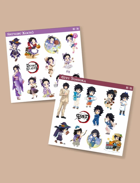 Shinobu Kocho-Giyu Tomioka-Demon Slayer-2li çıkartma-etiket-hediye- başarı çıkartmaları DS-35-36 - 2