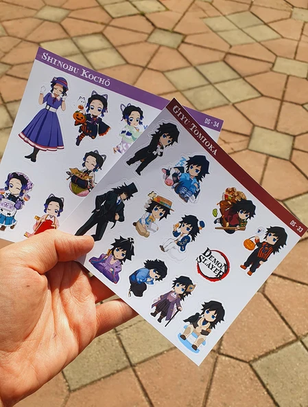 DS-33-34 Giyu Tomioka-Shinobu Kocho -Demon Slayer-2li çıkartma-etiket-süsleme çıkartmaları - Resim 6