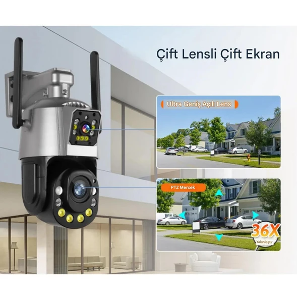 36x Optik Zoomlu Hareket Sensörlü Su Geçirmez Ev, Ofis, Fabrika Dükan Bahçe Güvenlik Kamerası - 2