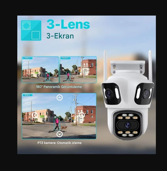 8K 16MP 8X Zoom Dış Mekan Kablosuz 360 IP Kamera PTZ 3 Kameralı Dört Lensli Wi-Fi Kamera CMR60 - 6