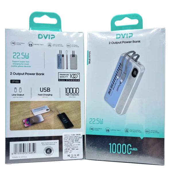 PD 22.5W 10.000 mAh Dijital Göstergeli Kablolu Powerbank IP46