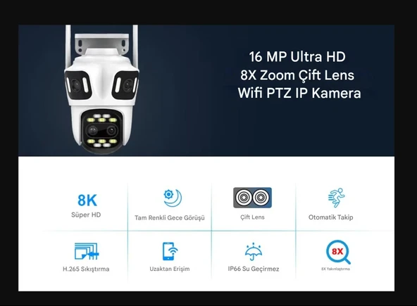8K 16MP 8X Zoom Dış Mekan Kablosuz 360 IP Kamera PTZ 3 Kameralı Dört Lensli Wi-Fi Kamera CMR60 - 2
