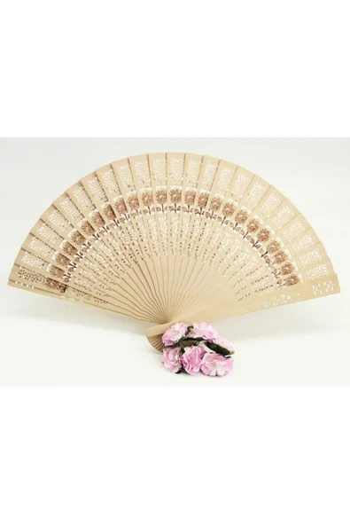 BUTİK CENTER Gül Desenli Ahşap Yelpaze Söz Nişan Düğün Kına Yelpaze