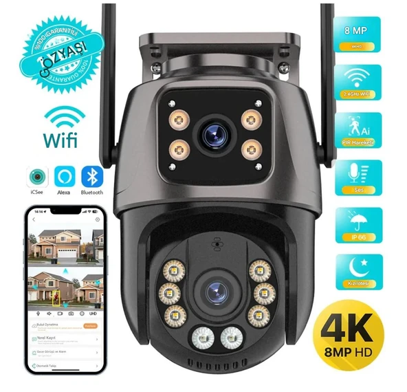 4K 8MP HD Wifi PTZ Kamera 4MP Çift Lens Çift Ekran AI Otomatik İzleme IP Kamera Hava Su Geçirmez - 2