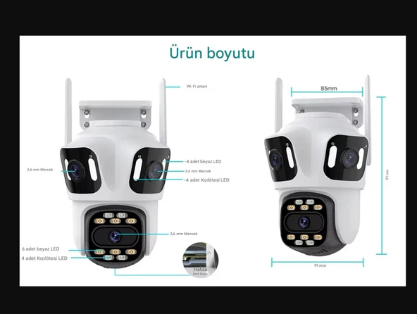 8K 16MP 8X Zoom Dış Mekan Kablosuz 360 IP Kamera PTZ 3 Kameralı Dört Lensli Wi-Fi Kamera CMR60 - 5