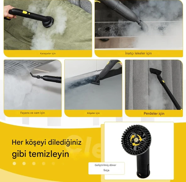 Çok Amaçlı Süpürge El Tipi Buharlı Temizleyici Zemin Halı Kanepe, Döşeme, Araba, Fayans, Banyo 1,5 L - 5