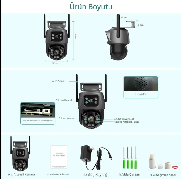 4K 8MP HD Wifi PTZ Kamera 4MP Çift Lens Çift Ekran AI Otomatik İzleme IP Kamera Hava Su Geçirmez - 6