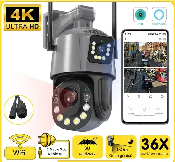 36x Optik Zoomlu Hareket Sensörlü Su Geçirmez Ev, Ofis, Fabrika Dükan Bahçe Güvenlik Kamerası