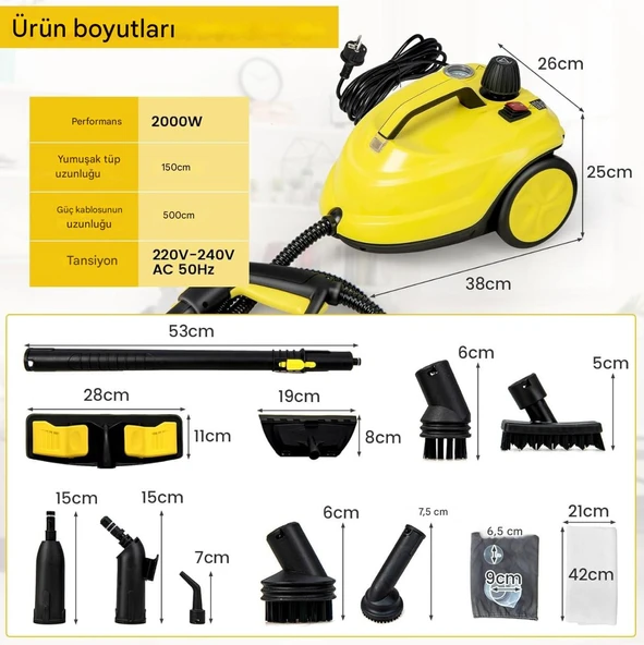 Çok Amaçlı Süpürge El Tipi Buharlı Temizleyici Zemin Halı Kanepe, Döşeme, Araba, Fayans, Banyo 1,5 L - 4