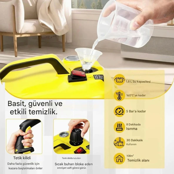 Çok Amaçlı Süpürge El Tipi Buharlı Temizleyici Zemin Halı Kanepe, Döşeme, Araba, Fayans, Banyo 1,5 L - 2