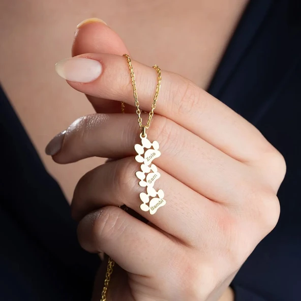 Vaoov 925 Ayar Gümüş İsimli Üçlü Pati Kolye - Resim 3