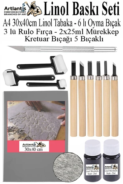 Linol Baskı Seti 1 Paket A3 30x40 Linolyum Tabaka Gri Linol Oyma Seti 6 Bıçaklı Kretuar Rulo Fırça Mürekkep Linol Baskı ürün görseli