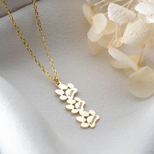 Vaoov 925 Ayar Gümüş İsimli Üçlü Pati Kolye - Resim 2