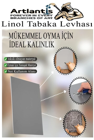 Linol Baskı Seti 1 Paket A4 20x30 Linolyum Tabaka Gri Linol Merdane Oyma Seti 5 Bıçaklı Rulo Fırça Mürekkep Linol Baskı - 6