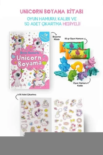 Unicorn Boyama Kitabı - Oyun Hamurlu - 3 Yaş ürün görseli