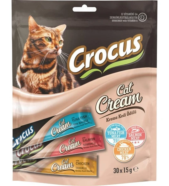 Crocus Çoklu Karışık (Tavuklu & Ton Balıklı & Somonlu) Krema Yetişkin Kedi Ödül Maması 30 x 15 Gr