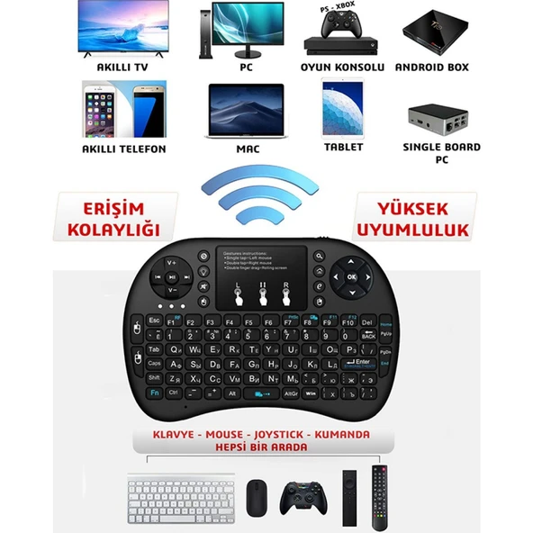 Technow Işıklı Kablosuz Mouse Özellikli Mini Türkçe Tv Uyumlu  Klavye
