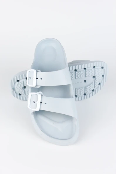 Lugmo Kaymaz Taban Ayarlanabilir Çift Tokalı Erkek Masaj Tabanlı Hafif Terlik Gri - Resim 4