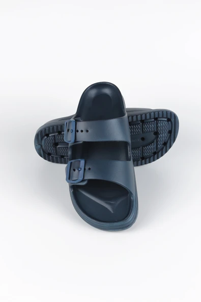 Lugmo Kaymaz Taban Ayarlanabilir Çift Tokalı Erkek Masaj Tabanlı Hafif Terlik Lacivert - Resim 4