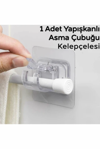 ARVALE 1 Adet Yapışkanlı Asma Çubuğu Klipsi Şeffaf Tutucu | Sopa Askısı 2 Cm Çap Için Uyumlu