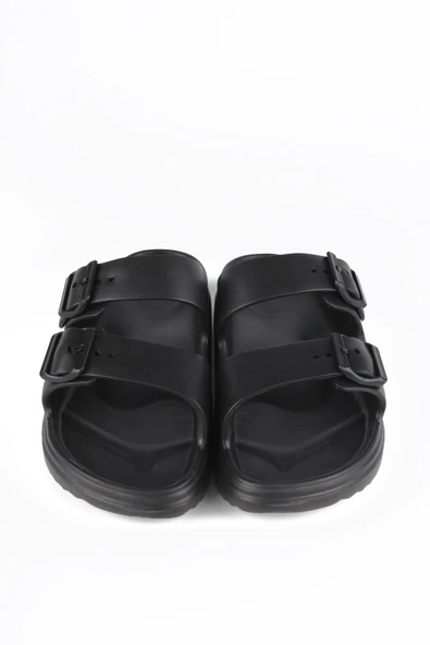 Lugmo Kaymaz Taban Ayarlanabilir Çift Tokalı Erkek Masaj Tabanlı Hafif Terlik Siyah - Resim 4